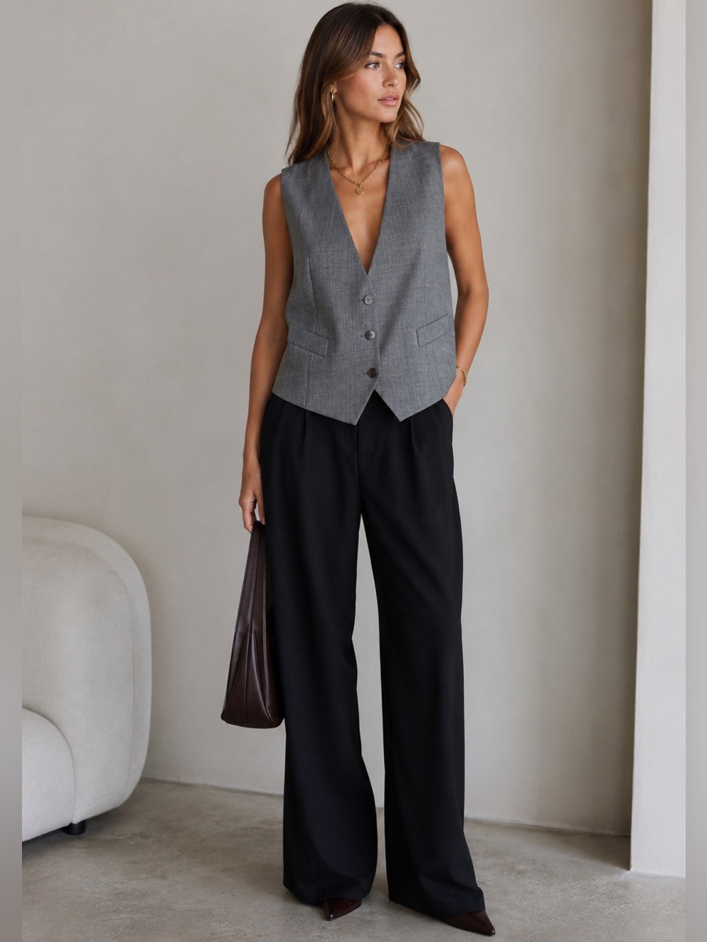 Michael Kors Collection Stretch Wool Cropped Vest
